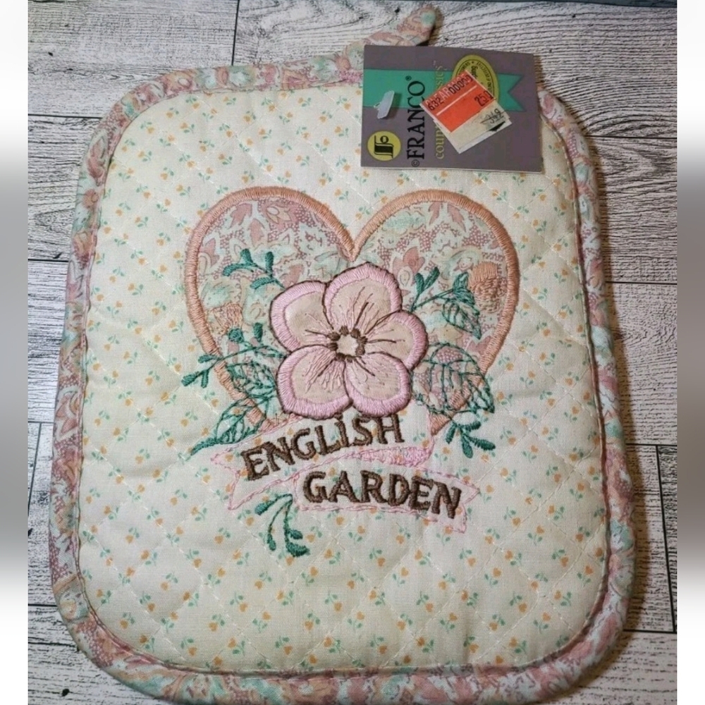 Vtg Franco Country Classic Potholder English Garden NWT USA Floral Applique